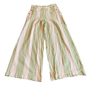 Roxy Linen Blend Wide Leg Cropped Pants Stripe Flowy Bold Classic Size 28 Womens